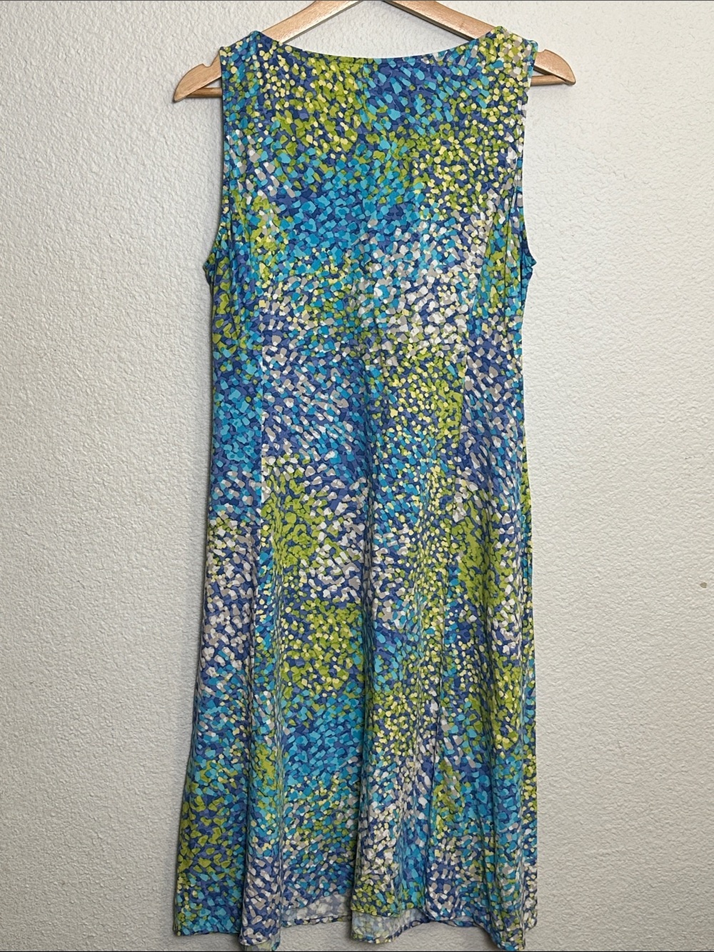 J Jill Blue Green Sleeveless Dress Shift Pockets V Neck Womens Size 12 - Picture 2 of 10